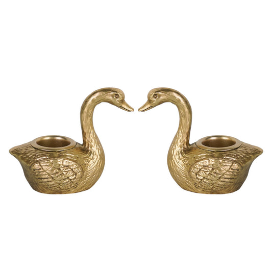 NIKKY HOME Gold Swan Taper Candle Holders Set of 2, Vintage Elegant Candlestick Stand for Table Centerpieces, Wedding Decor and Dinner Party