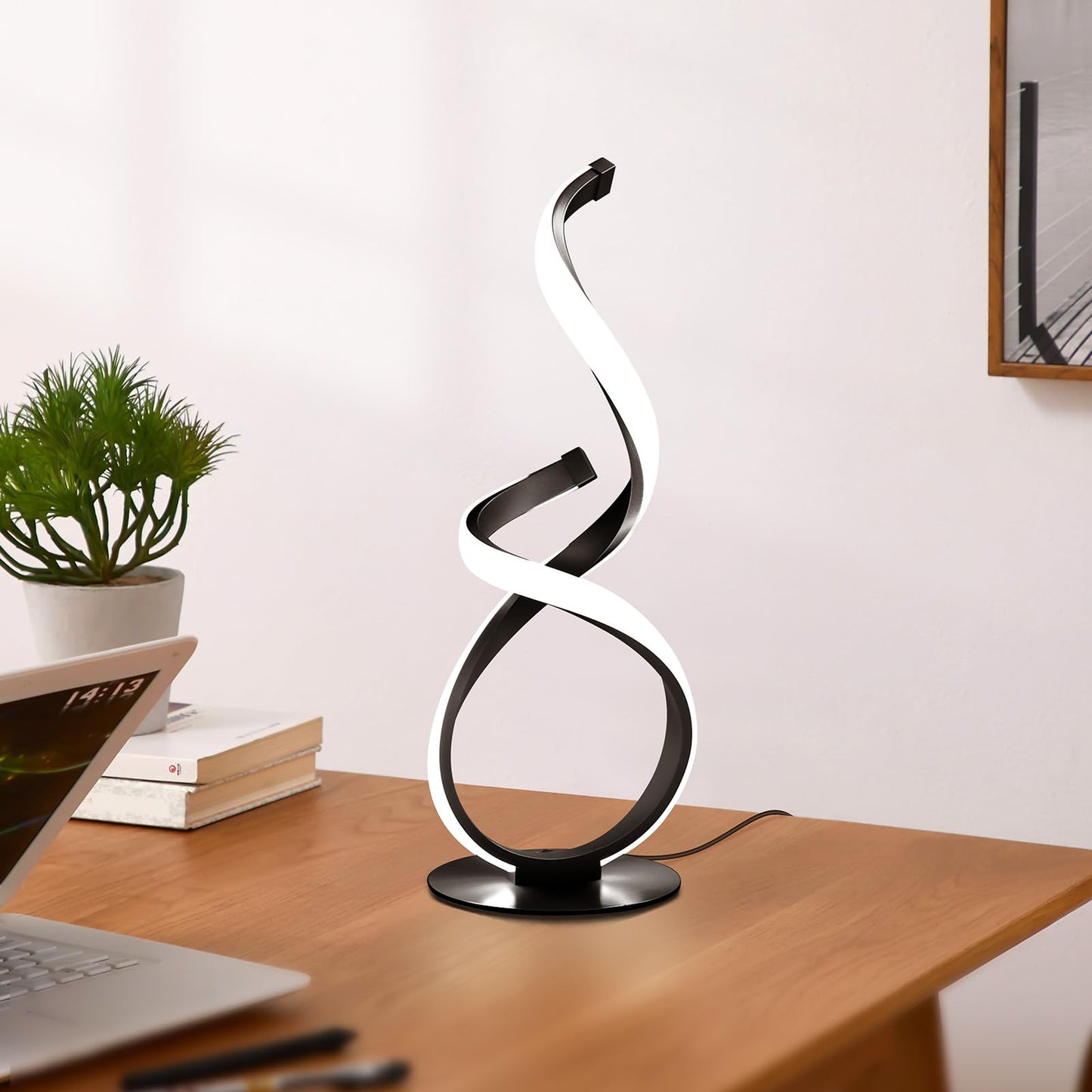 JIOODICH. Modern Touch Lamp for Nightstand, Spiral LED Table Lamp, Dimmable 3 Color Temperature Night Stand Desk Lamp, Unique Bedside Light for Living Room, Bedroom, Cool Lamps for Ideal Gift, Black