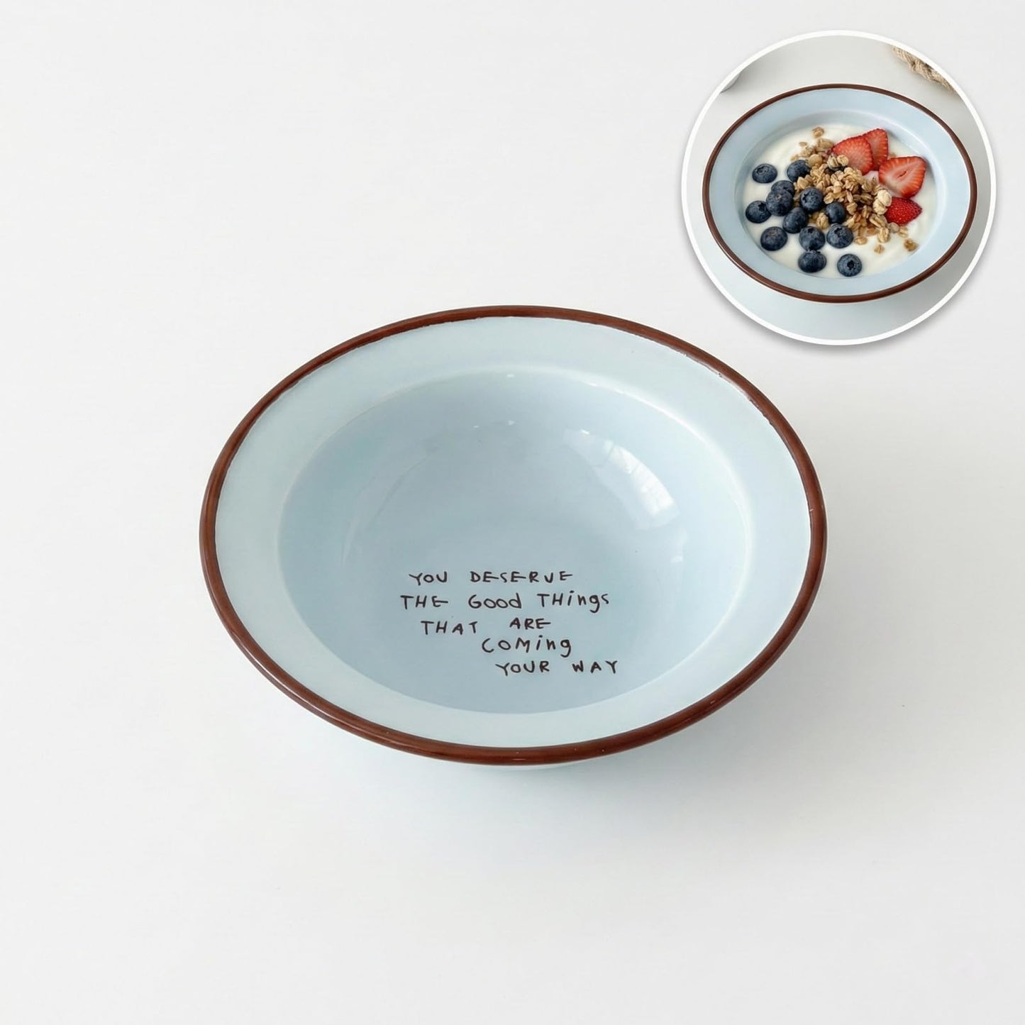 Rocvam 5.7 Inch Ceramic Pasta Bowls - Shallow Soup and Salad Bowl, Microwave and Oven Safe - Blue and Green Aesthetic (Blue)