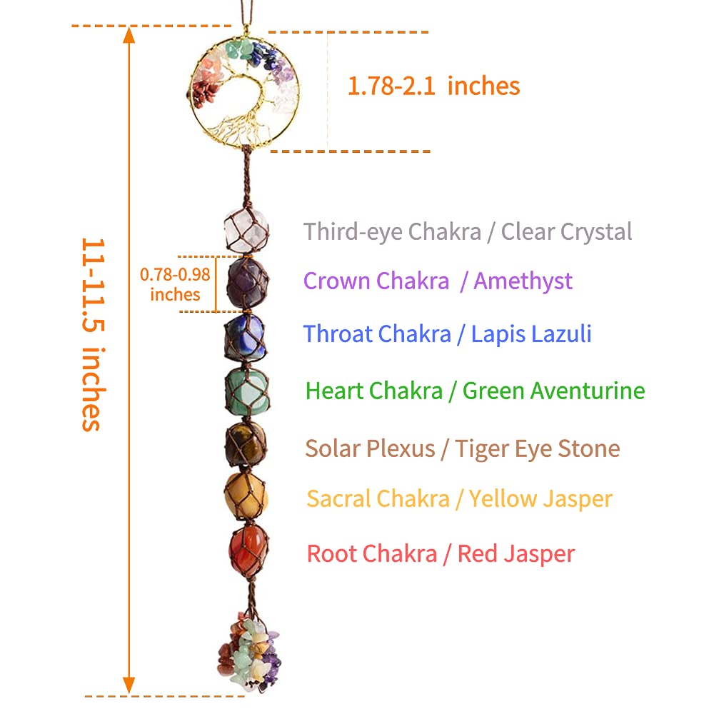 7 Chakras Stones Healing Crystals Tree of Life Wall Hanger Tumbled Gemstones Meditation Hanging Ornament Christmas Tree Memorial Hanging Pendant