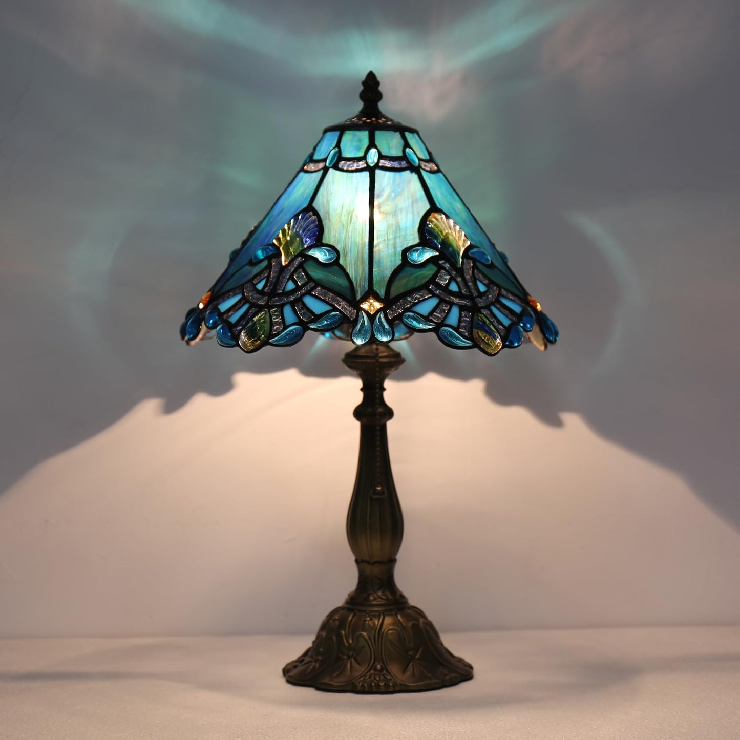 TFNTCYG Tiffany Table Lamp,Blue Victorian lamp,12x12x19 Inche Stained Glass Lamp,Vintage Bedside Light.(Baroque)