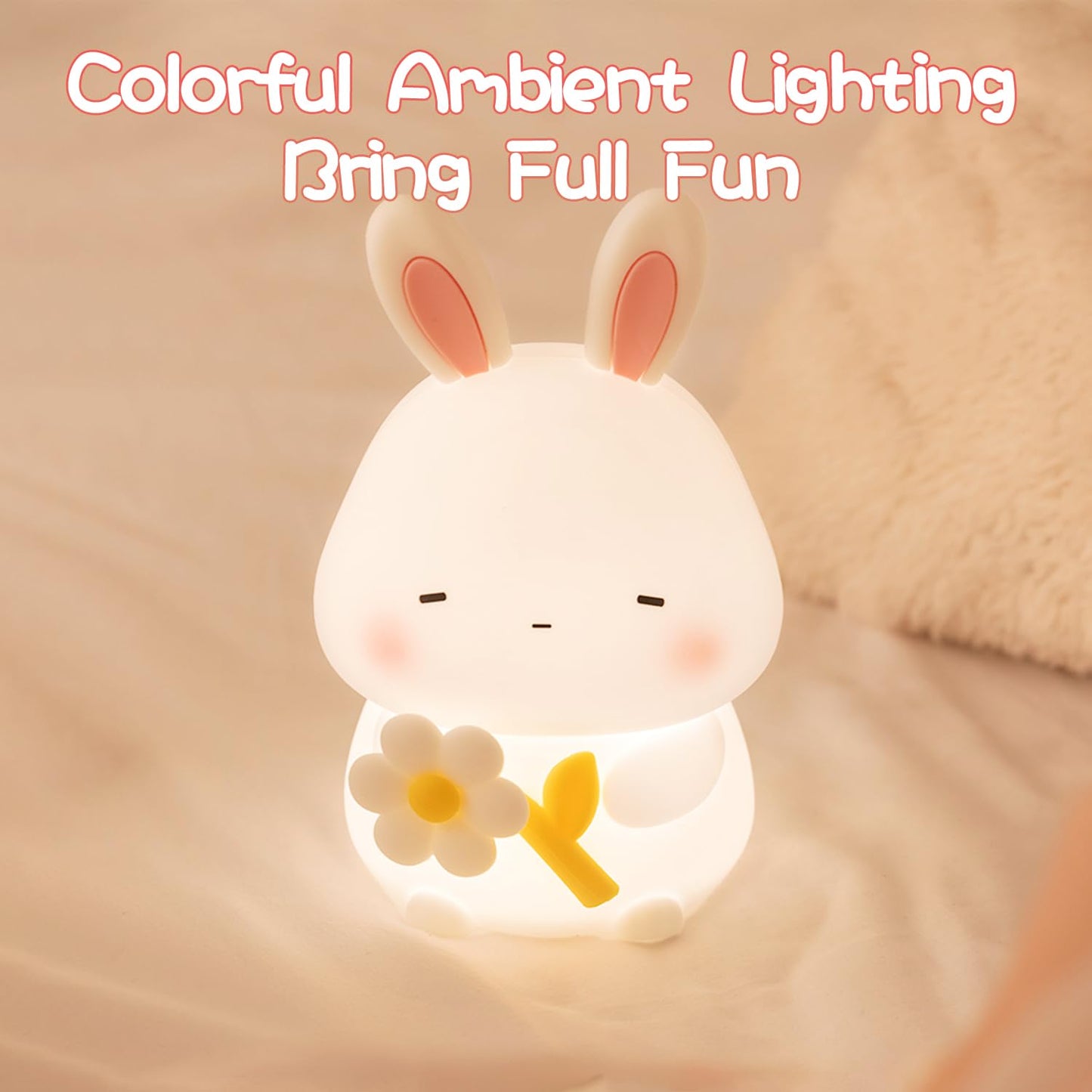 KinYiLO Bunny Night Light, 3 Level Dimmable Rabbit Nursery Nightlight, 1200mAh Soft Silicone Bedside Touch Lamps, Cute Rechargeable Easter Bunny Gifts Room Decor