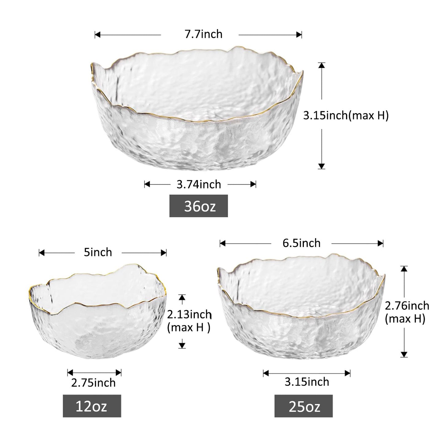 OBR KING Glass Salad Bowl Set of 3 Phnom Penh Mixing Bowls Irregular Shape Serving Containers for Kitchen Prep Fruit Pasta Popcorn and Snack