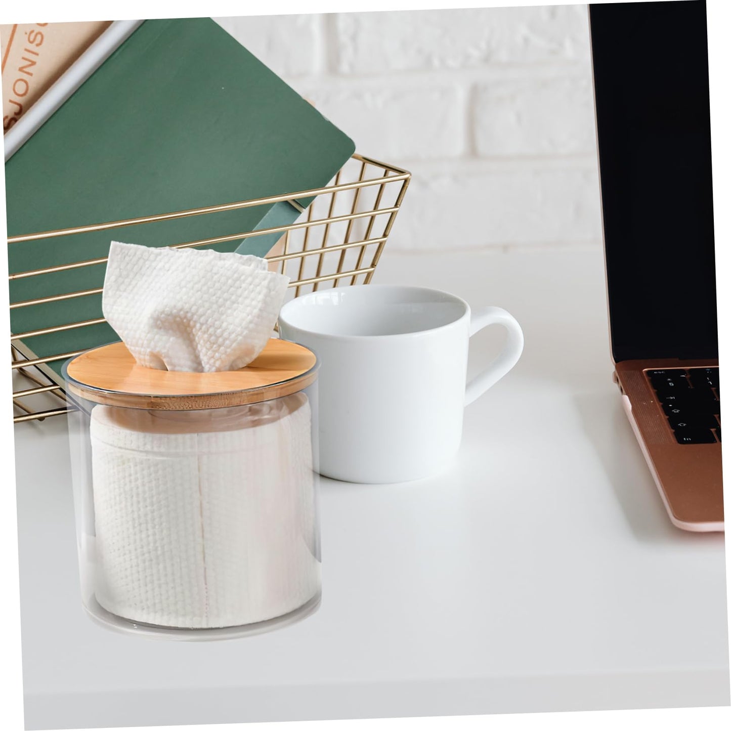 jojofuny Clear Round Tissue Box Holder Tabletop Tissue Dispenser and Napkin Holder for Living Room Bedroom Bathroom Office and Home 5.11 X 5.11 X 5.11 in Transparent Roll Paper Container