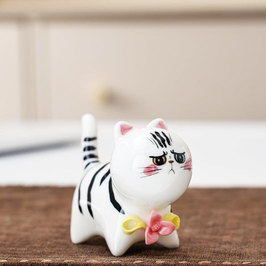 RiJinDuoJin Cute Lucky Healing Cat Themed Decorative, Handmade Ceramic Cat Figurine for Cat Lovers, Ideal for Desk, Bookshelf, Nightstand & Home Decor, for Mother’s Day, Easter, Birthday, Men & Women