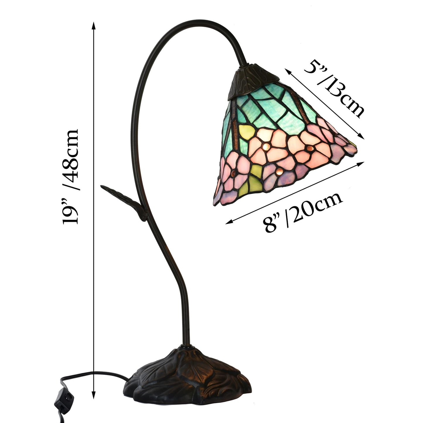 HomeBeauty TL0040 Tiffany Style Table Lamp,Handmade Stained Glass Hydrangea Desk Lamp,Vintage Gooseneck Accent Lamp,W 11.25" x H 19" for Bedroom Living Room,Nightstand,LED Bulb Included