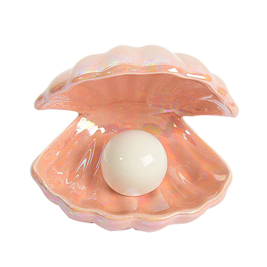 BinaryABC Ceramics Shell Pearl Light Led Lamp Portable Night Light Tabletop Light,Christmas Gift(Pink)