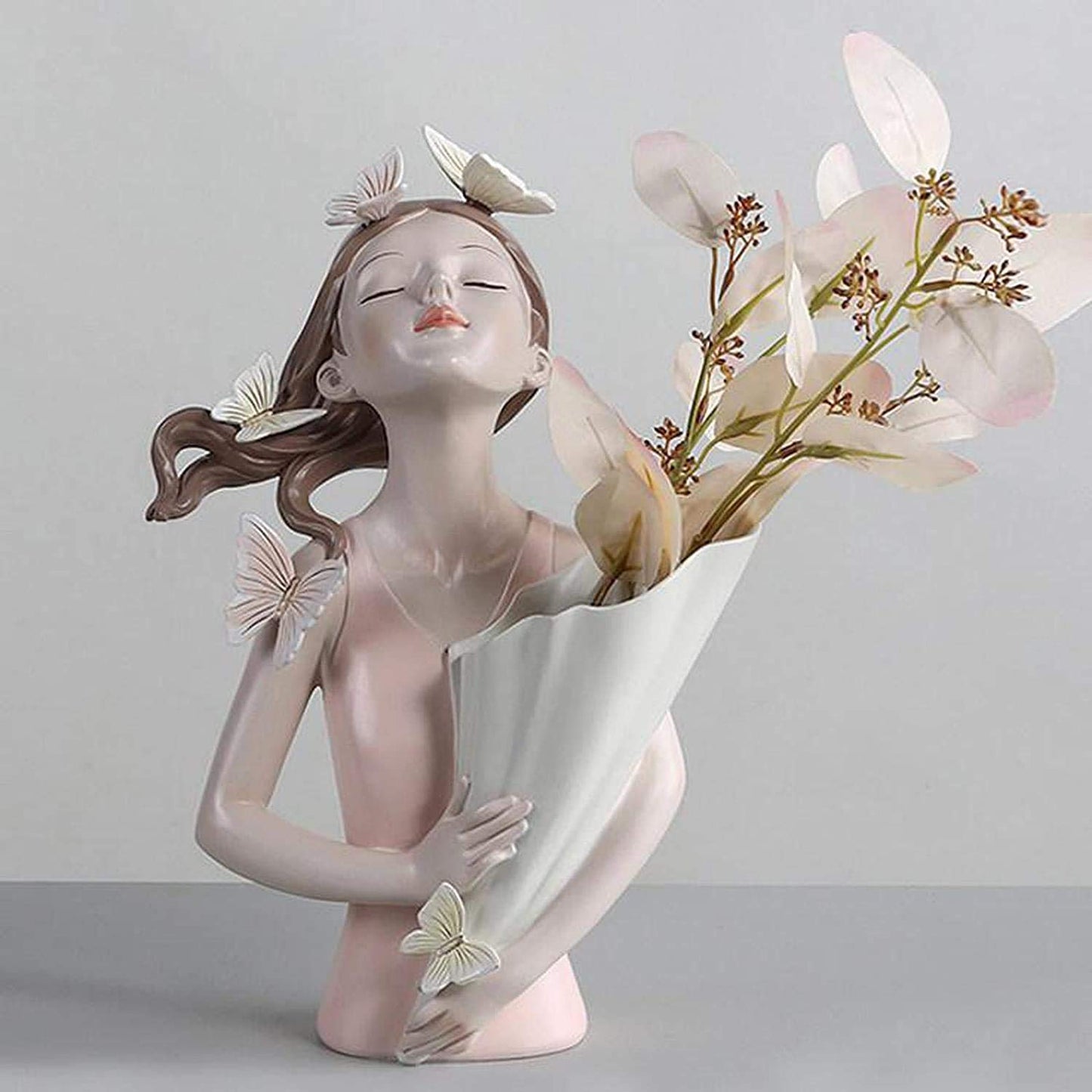 Flower Vase Modern Girl Figurine Plant Pot Flower Arrangement Dry Flower Stem Holder Living Room TV Cabinet Home Decoration Accessories Figurines - Pink 20x15x32cm
