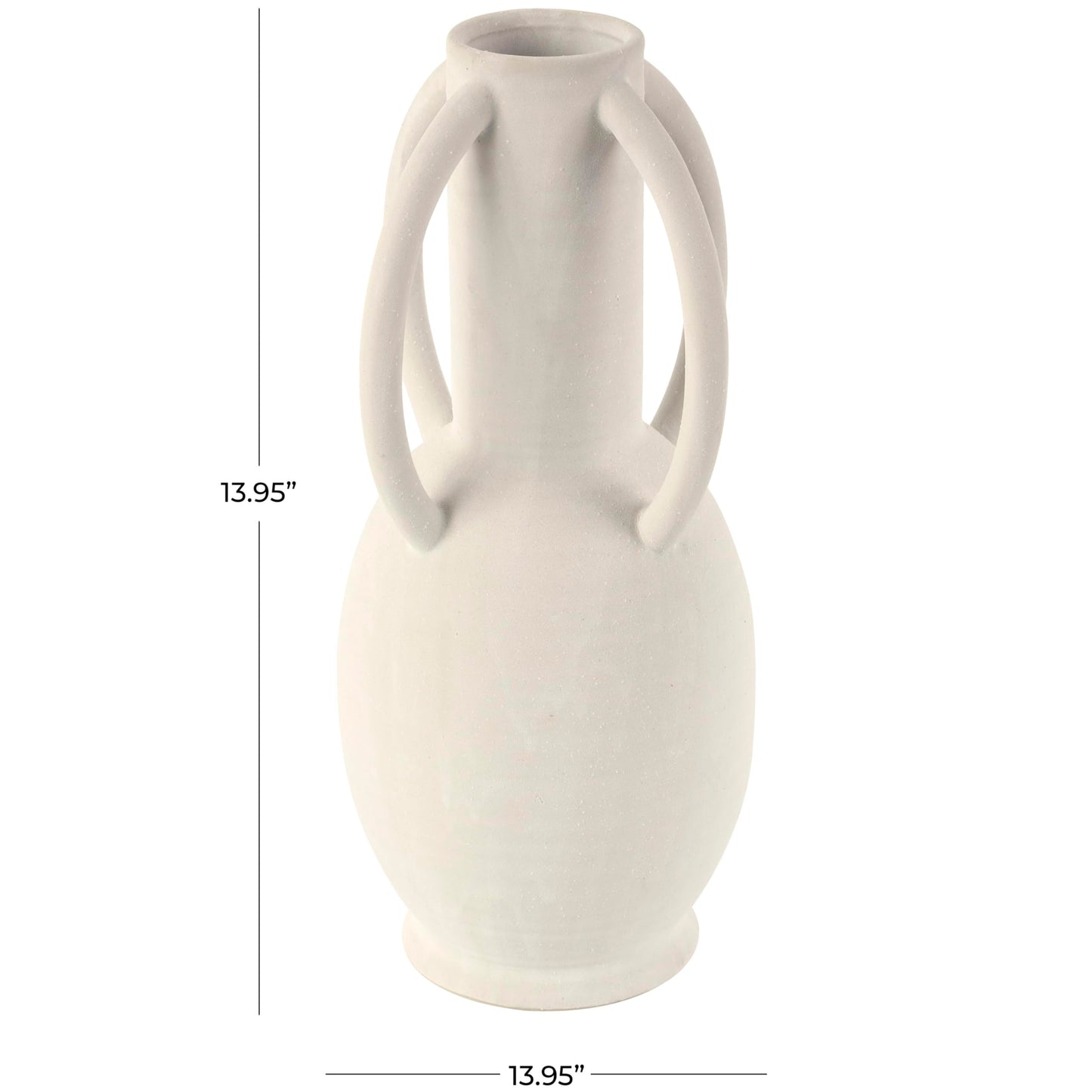 Deco 79 Ceramic Decorative Vase Textured Centerpiece Vase with 4 Handles, Flower Vase for Home Decoration 7" x 7" x 15", Cream