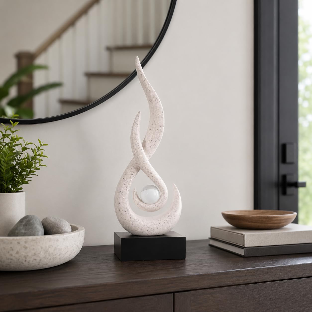 XYQXYQ Modern Abstract Art Table Decoration,Resin Flame Statue Modern Centerpiece Ornaments for Living Room Great Gift Idea Home Decor,Collectibles (Beige)