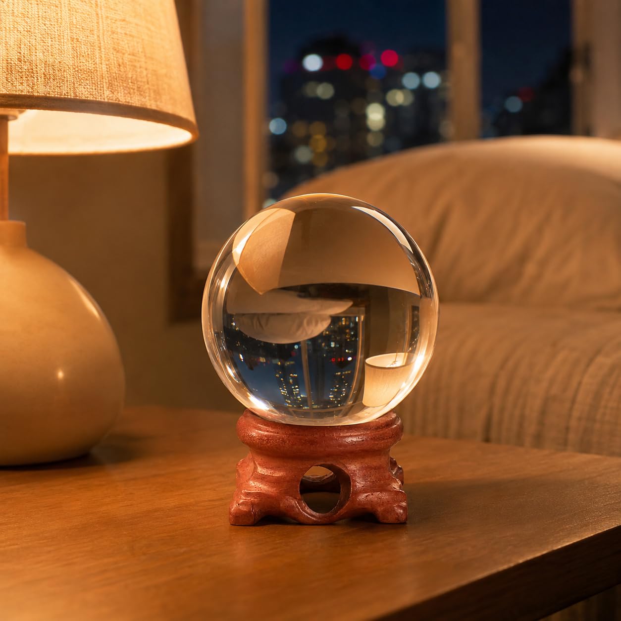 Clear Crystal Ball 70mm (2.75-inch) with Wooden Stand — Decorative Sphere