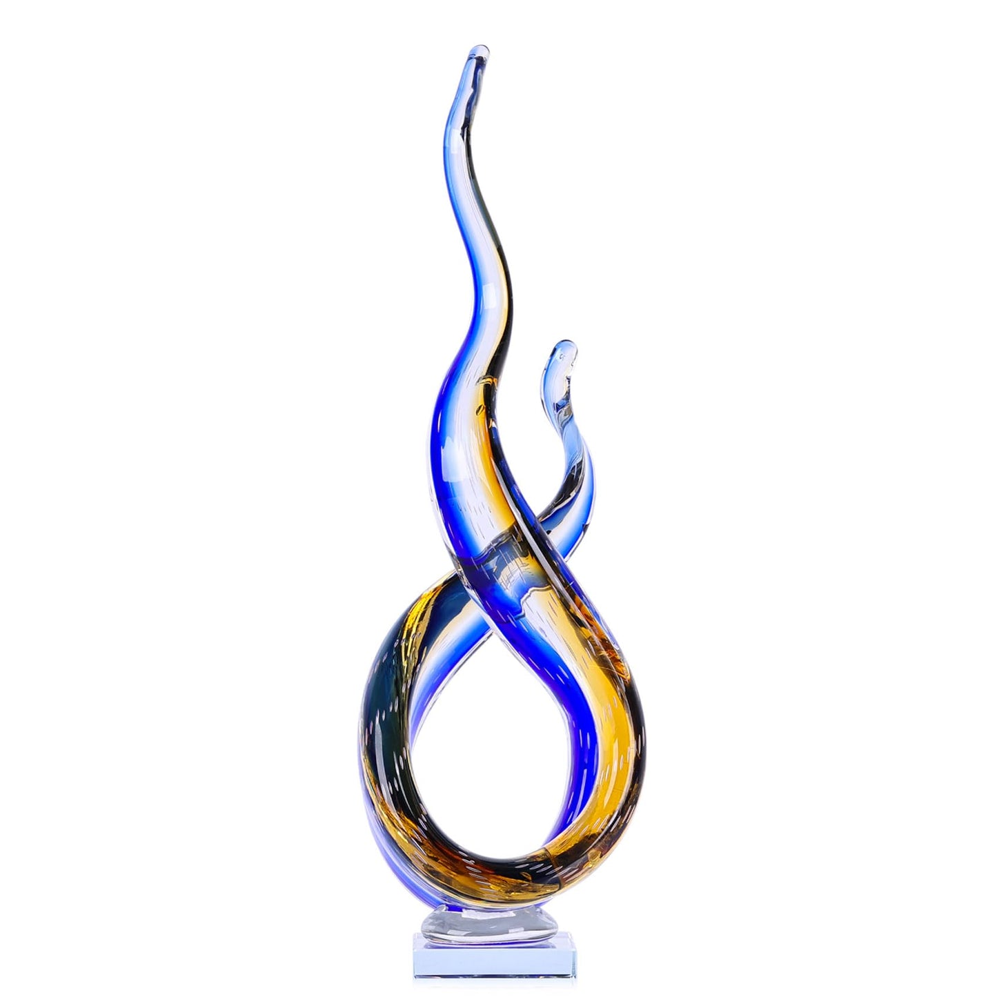 QIANLING 18.1 Inch Glass Wave Sculpture, Hand Blown Abstract Glass Figurine, Tall Decorative Glass Sculpture for Living Room Shelf, Mantel, Bedroom, Tabletop, Office and Home Decor Accent