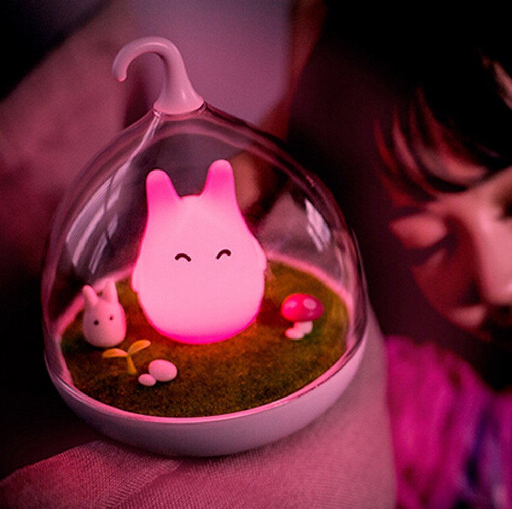 WOMHOPE Children's Night Lights Rechargeable Hand-held Design Tap Sensor Vibration Cage Lamp Night Lights for Kids, Baby,Valentines Gift,Outdoor Lamp (Pink Bunny)