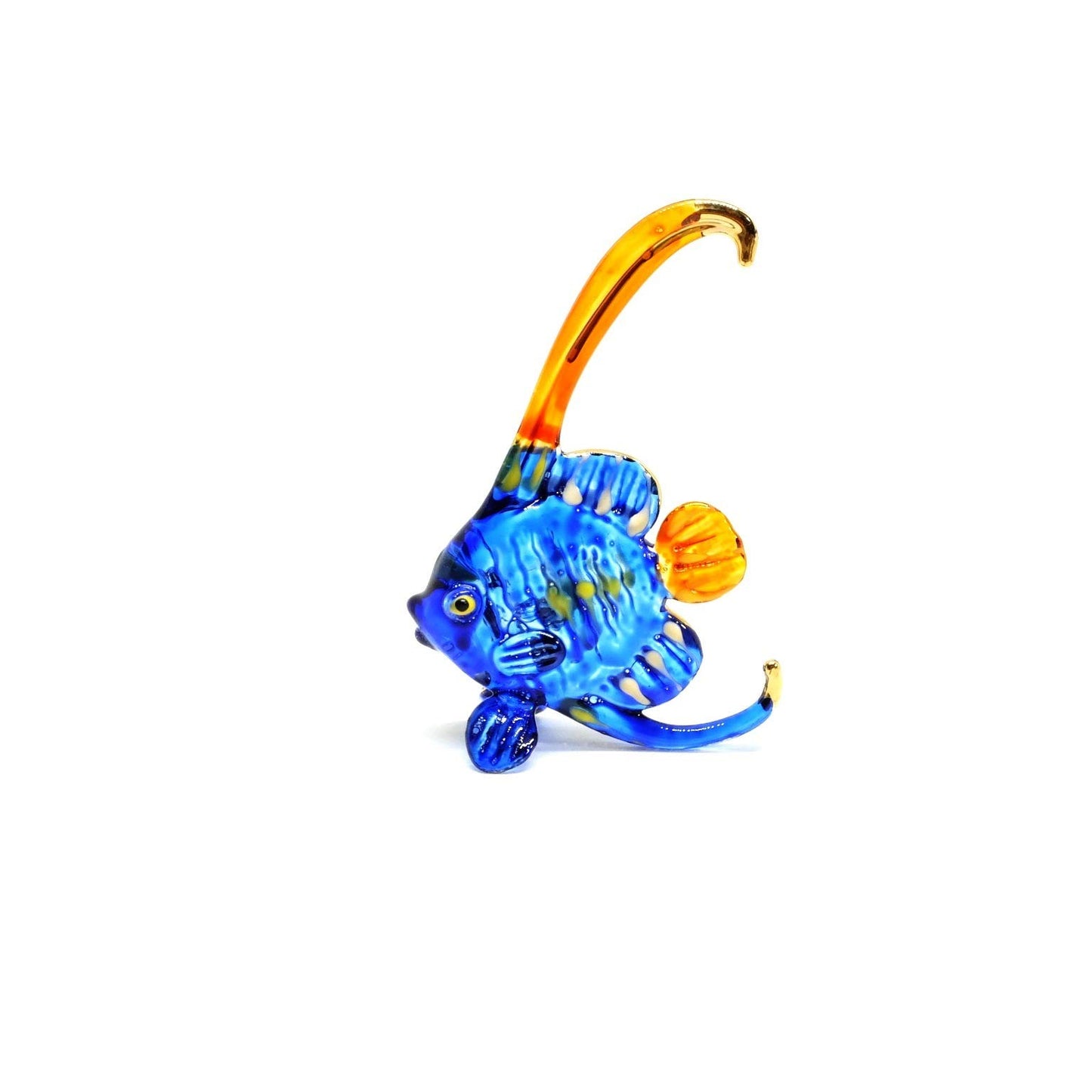 Handmade 3" Bannerfish Fish Blown Glass Figurine Art, Cool Stuff, Miniature Animals, Home or Garden Decor Gift Ideas (Blue No.2)