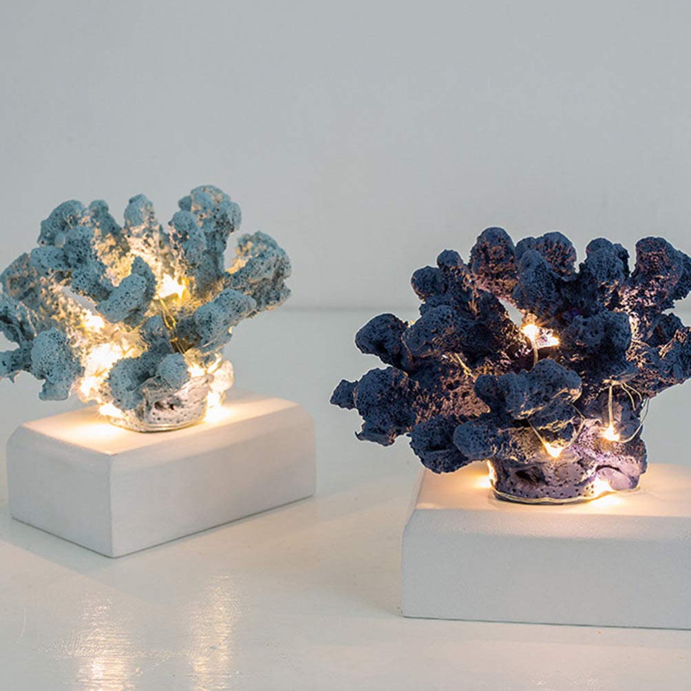 NUOBESTY Luminous Resin Coral Ornament Mediterranean Style Faux Coral Sculpture Table Decor Battery Operated for Home Office Restaurant