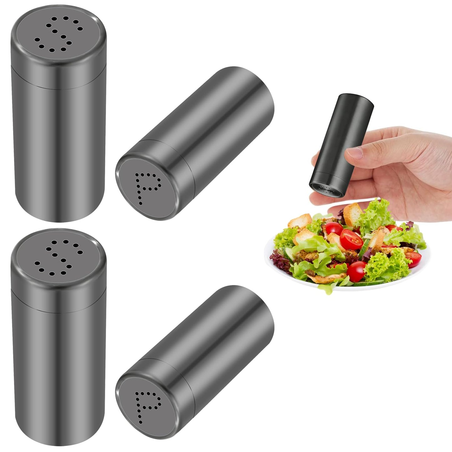 4-Piece Stainless Steel Salt and Pepper Shakers Set, Portable Spice Shaker Jars Spice Dispenser Refillable Salt Dispenser Containers for Home Barbecue Cooking, 3.5”hx1.5”w