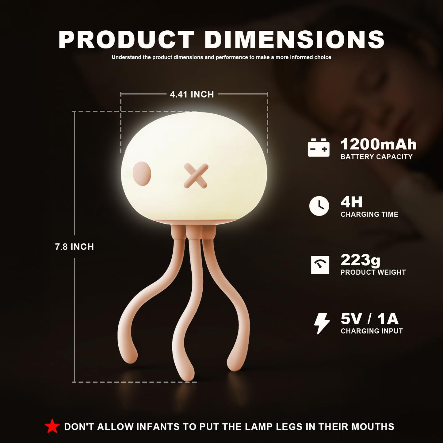 Hoxutym Jellyfish Night Light for Kids Bed Frame - Room Decor & Special Cute Funny Gifts, Rechargeable Baby Nursery Lamp with Soft Silicone Touch Control for Breastfeeding, Light Pink