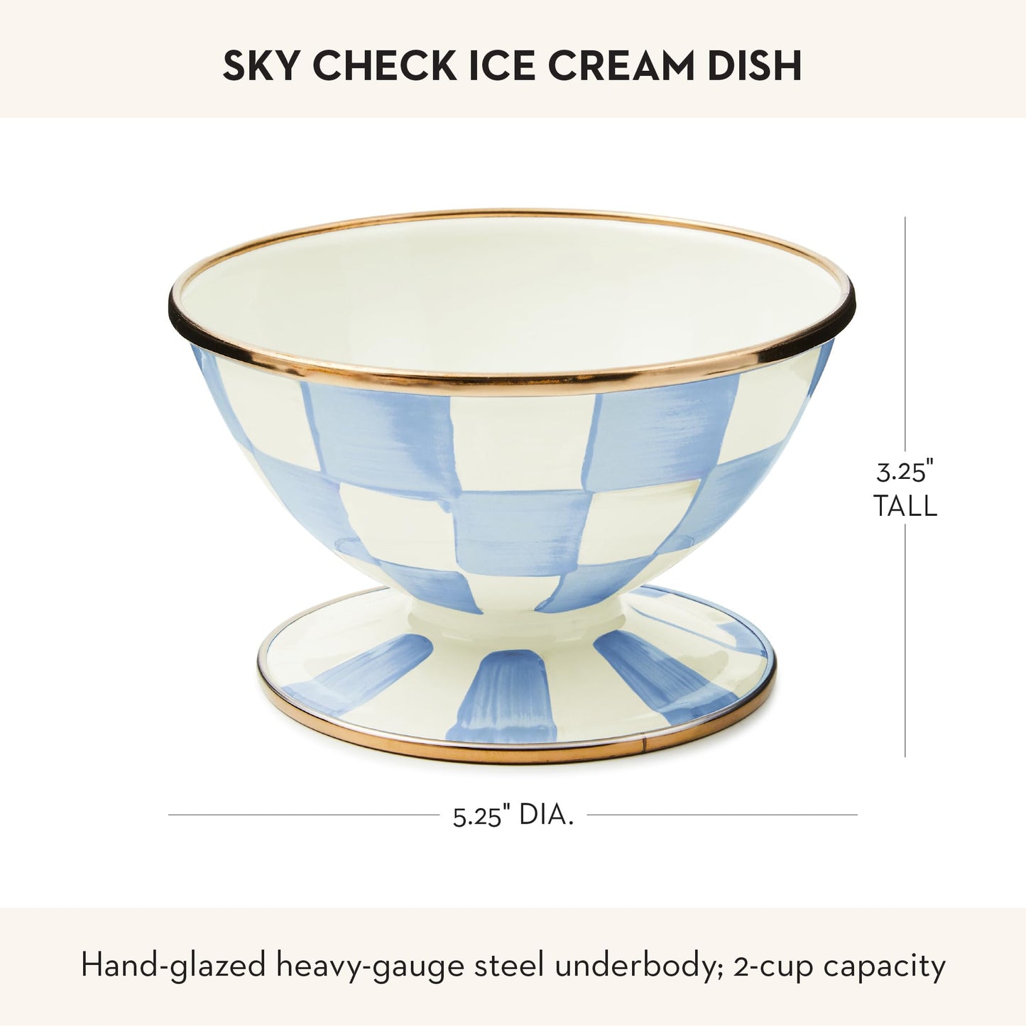 MACKENZIE-CHILDS Enamel Ice Cream Bowl, Serving Bowl for Entertaining, 2-Cup Capacity, Light-Blue-and-White Sky Check