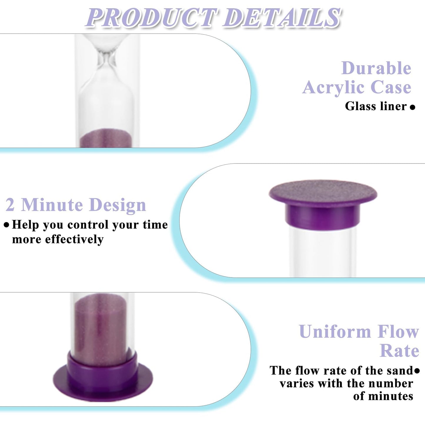 WOPPLXY 64 Pcs 2 Minute Sand Timer, Colorful Hourglass Sand Clock, Plastic Hourglass Timer, Plastic Small Sand Watch Hour for Classroom Learning