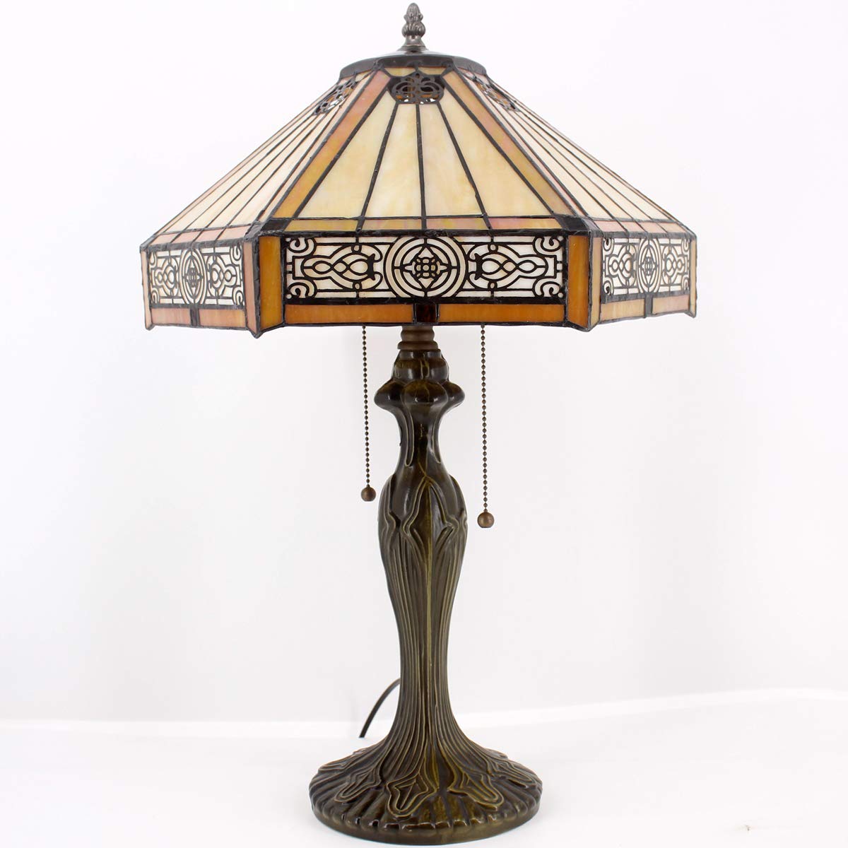 WERFACTORY Tiffany Table Lamp Yellow Hexagon Stained Glass Bedside Lamp