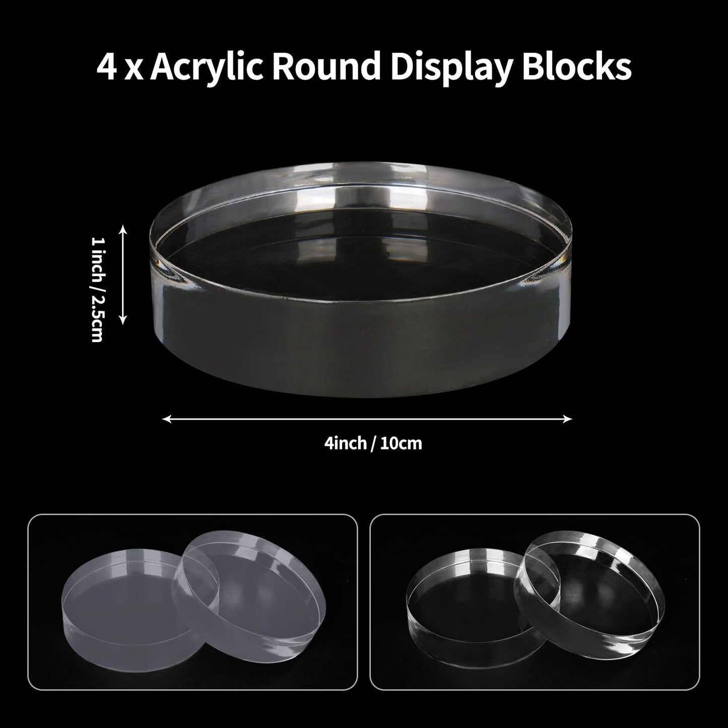 awagas 4 Pack Acrylic Round Display Blocks, 4 x 4 x 1 Inch Acrylic Base Stand for Display, Clear Polished Round Pedestal Stand Riser Cylinder Trophy Base for Table Showing