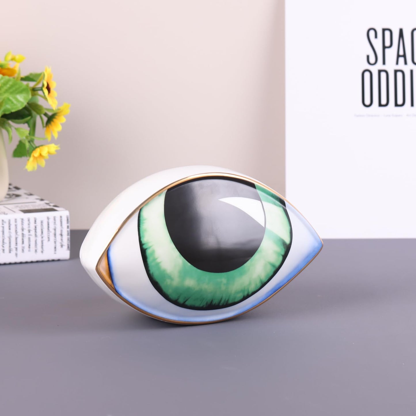 oliruim Big Eye Sculpture, Ceramic Eye Statue, Modern Design Decor Home Living Room, Entryway, Bedroom, TV Stand, Shelf, Spiritual Decor Dining Table Centerpiece (Green)