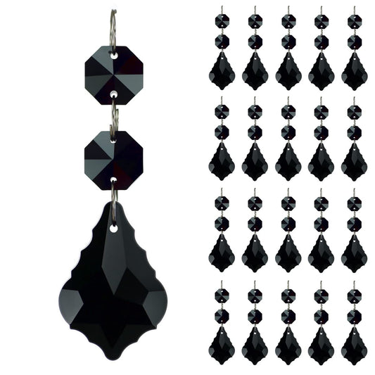 GOLDENHAITAI 20pcs Crystal Maple Leaf Chandelier Prisms Replacement Pendant Connected Glass Octagon Beads Chain for Wedding Christmas Decoration 38mm (Black)