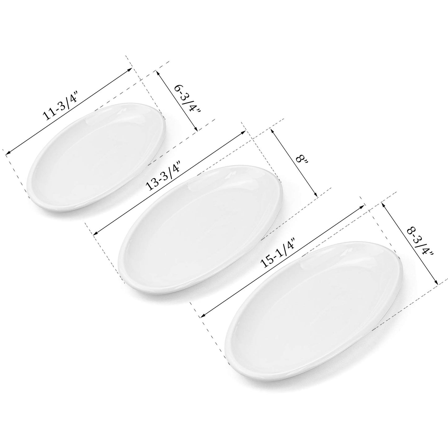 Foraineam Set of 3 Sizes Porcelain Oval Serving Platters White Dinner Plates Serving Dishes for Party, Dessert, Sushi, Fish