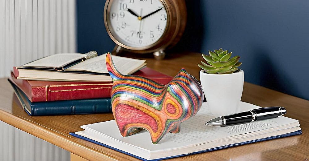 HLbshi Handmade Rainbow Wooden cat Figurine Wood Animal Statue Desk Home Decor 1.5'' (Eyeless)