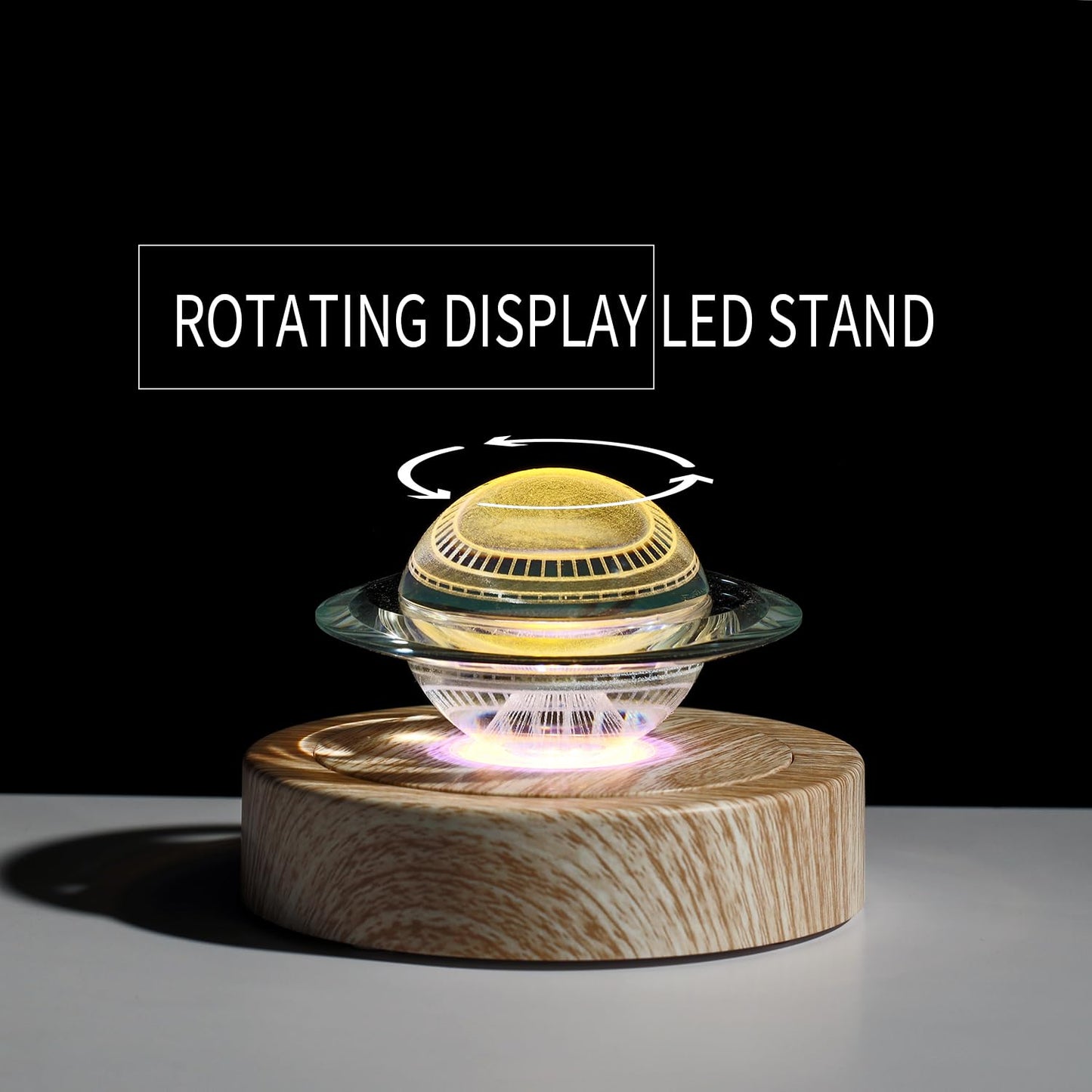 Onepec Rotating LED Base - Positive and Negative Rotation Display with 7 Lights Wood Grain Led Base Light for Glass Crystal Art, Nice Holiday Party Christma Decor