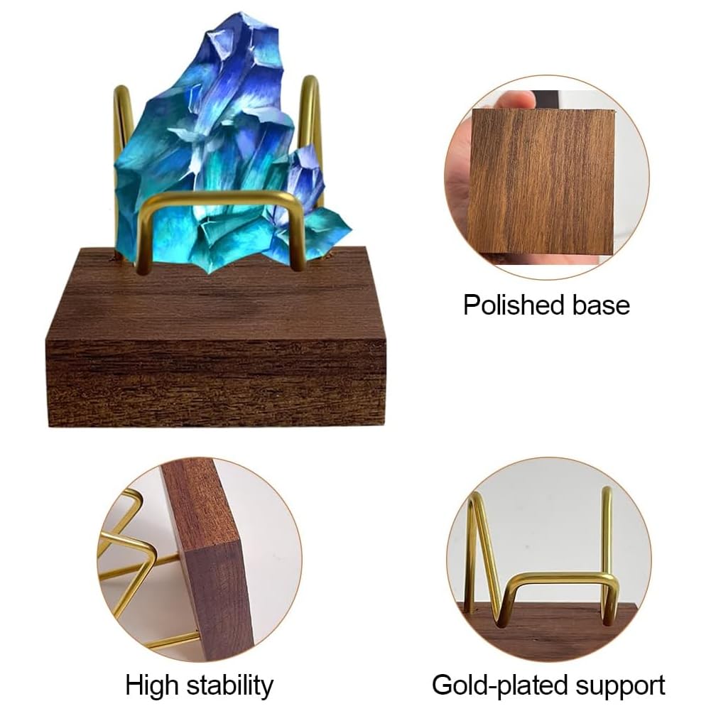 EHERDM Adjustable Brass Crystal Display Stand with Walnut Base Mineral Specimens Display Stand Rock Display Easel Metal Display Holder for Stones Geodes Fossils Spheres Agate Slices L/Tripod