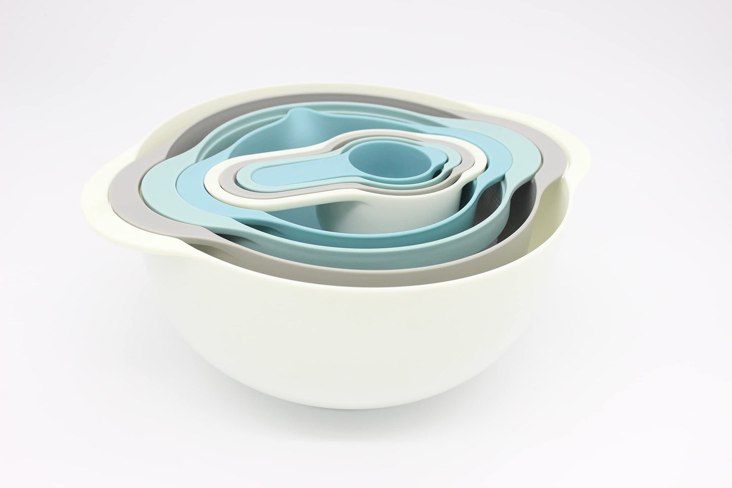 MiHerom Plastic Nesting Bowls Set with 2 Mixing bowls,Colanders,4 Measuring Cups,Sifter for Baking,Food Prep,RV Camping Accessories,8 Pieces