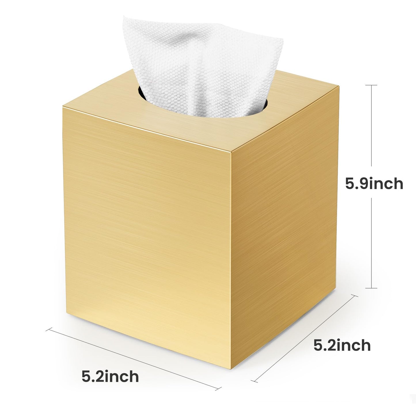 Tissue Box Cover, Square Modern Facial Acrylic Tissue Holder Napkin Dispenser Accessories for Bathroom Vanity Countertop,Bedroom Dresser,Night Stand,Desk,Office(Gold)