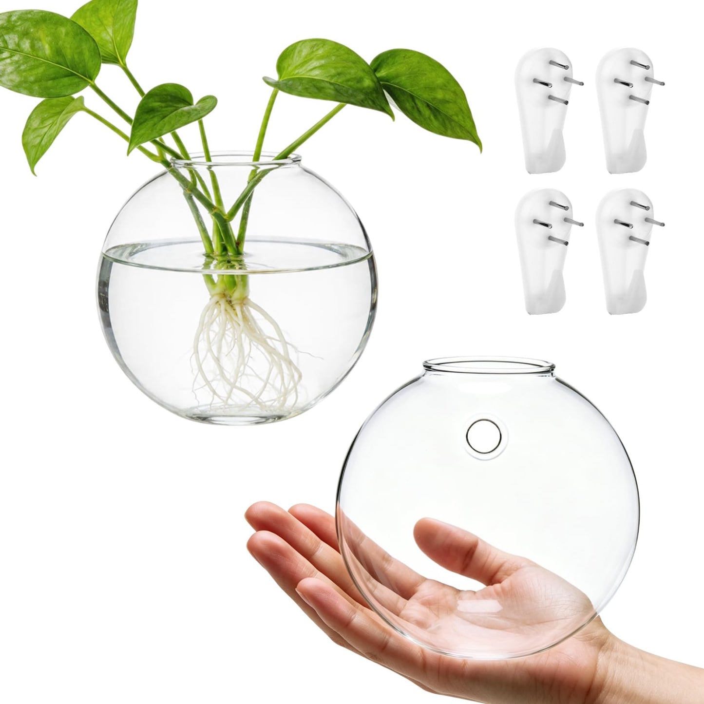 LOLYSIC 8PCS Wall Mounted Vase, Glass Wall Vase Propagation Wallmount Hanging Planters for Hydroponics with Traceless Nails for Home Office Living Room