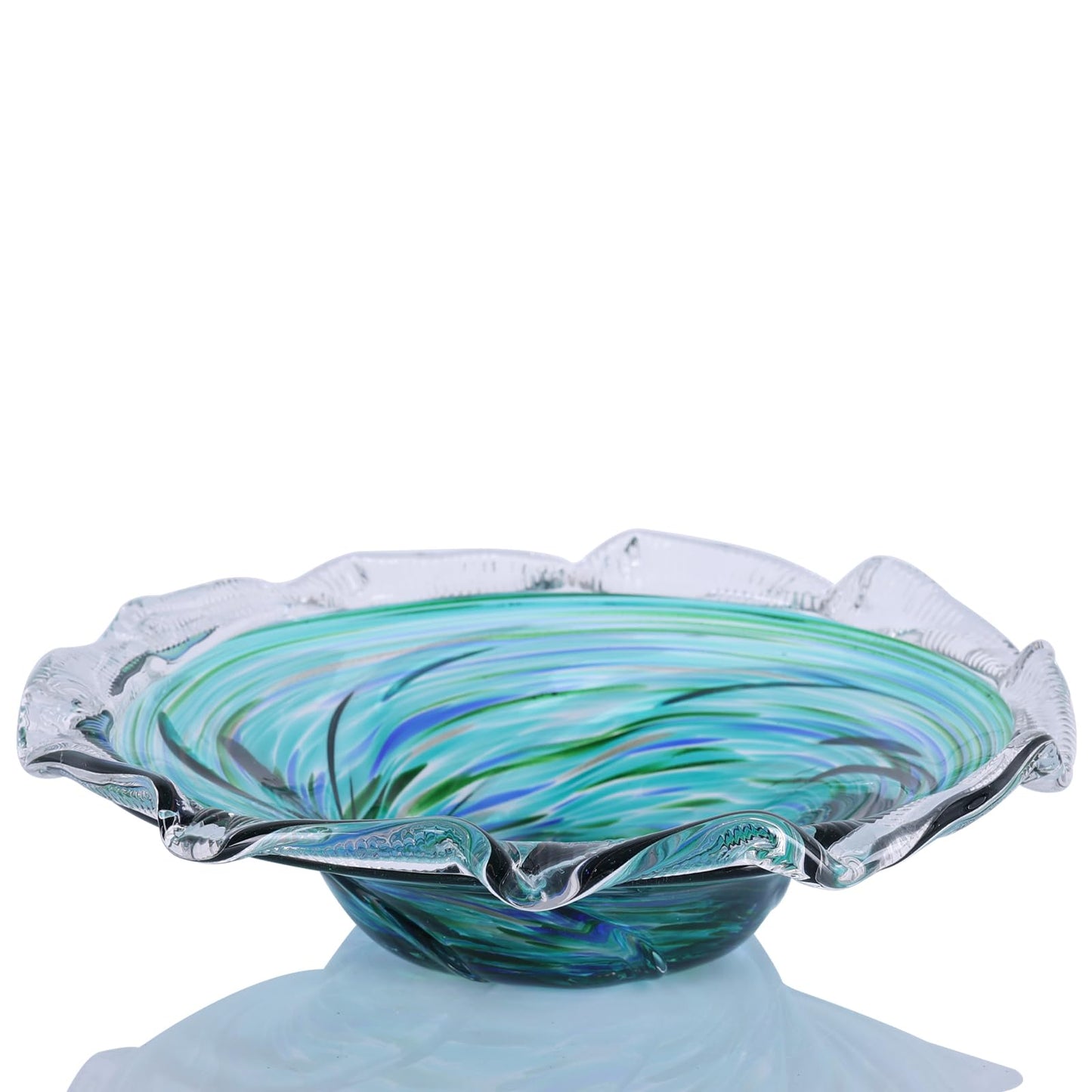 DOVDOV Green Decorative Glass Bowls Flower Shaped Glass Decorative Bowl Handblown Glass Bowl for Fruit Candy Potpourri Storage Home Centerpiece Living Room Dining Table Shelf Display