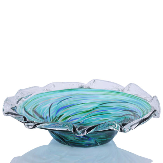 DOVDOV Green Decorative Glass Bowls Flower Shaped Glass Decorative Bowl Handblown Glass Bowl for Fruit Candy Potpourri Storage Home Centerpiece Living Room Dining Table Shelf Display