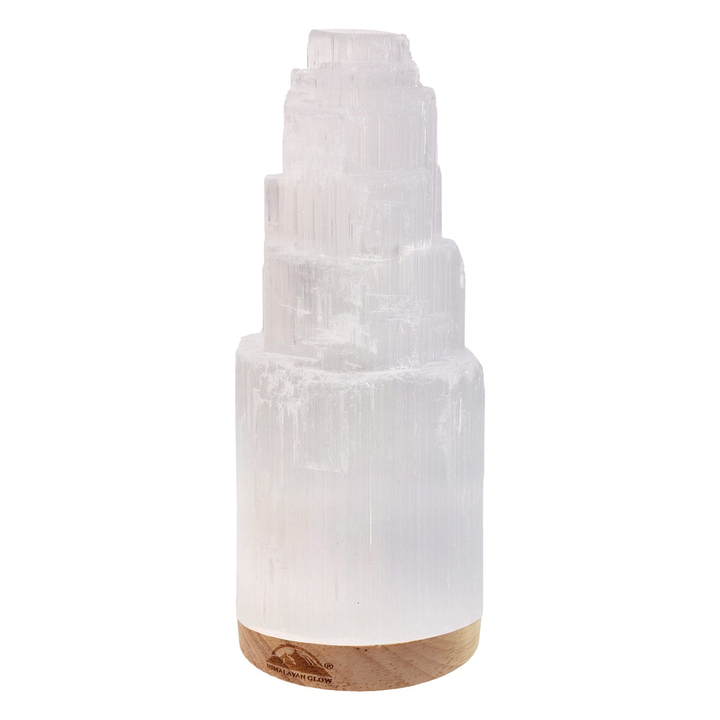 Himalayan Glow Crystal Lamp Authentic Handmade Moroccan Selenite with Wooden Base & USB Cable (ETL Certified), Ideal Gift Choice, 20cm, White
