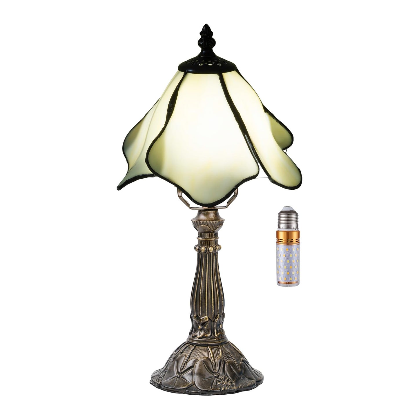 Nizrsky Tiffany Table Lamp,3 Color-Temperature Flowers Stained Glass Lamp,8 Inch Tiffany Style Lamp for Bedroom Living Room Home, Handcrafted Light, Included Bulb (Warm White)