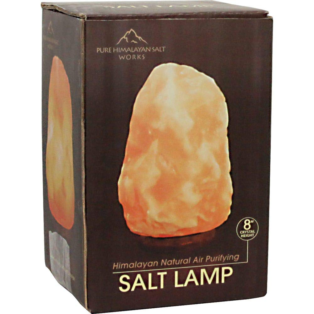 Pure Himalayan Salt Works 100% Natural Himalayan Salt Lamp, Pink Crystal Salt Lamp with Wooden Base, Includes 15W Bulb and 6-Foot Cord with On/Off Switch, 9-13.5 Lbs, 8” H