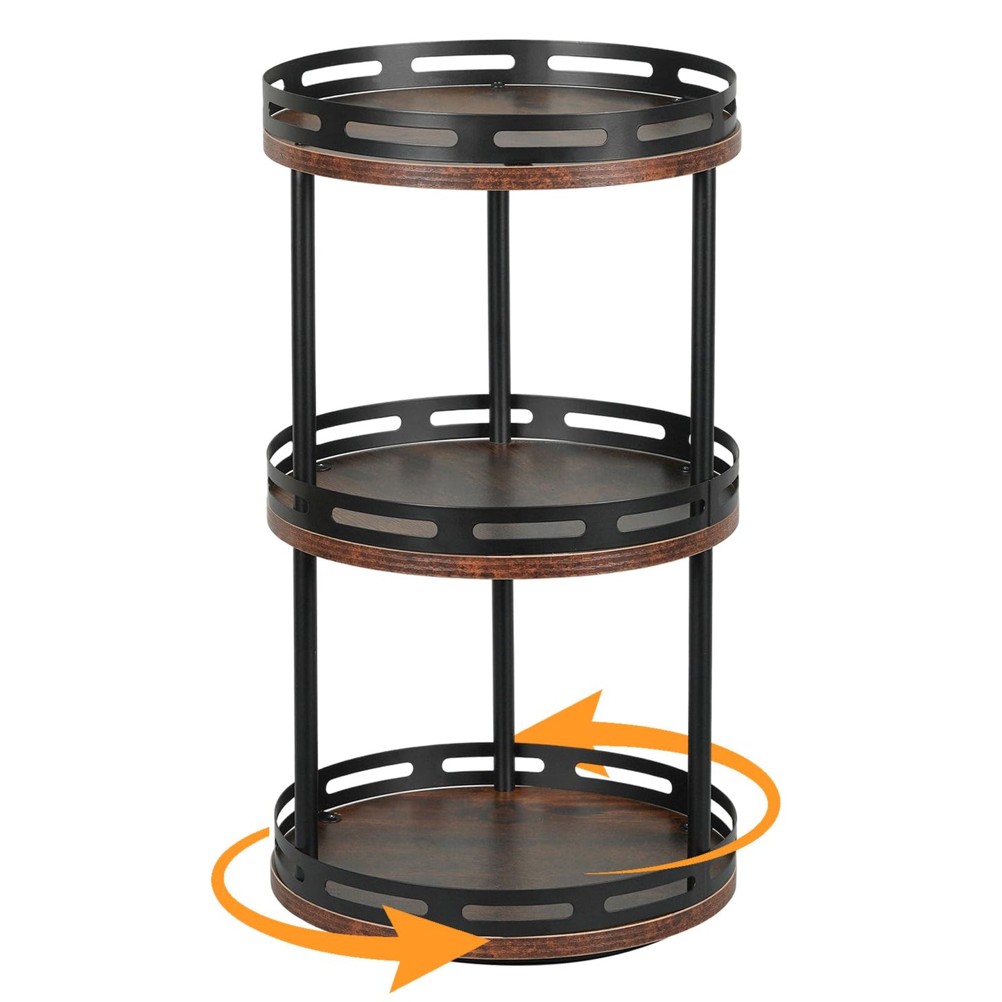 3 Tier Lazy Susan Organizer - 360° Rotating Spice Rack, Industrial Spinning Spice Rack, Versatile Wooden Lazy Susan Turntable for Kitchen Cabinet, Countertop, Pantry, Bathroom, Vanity