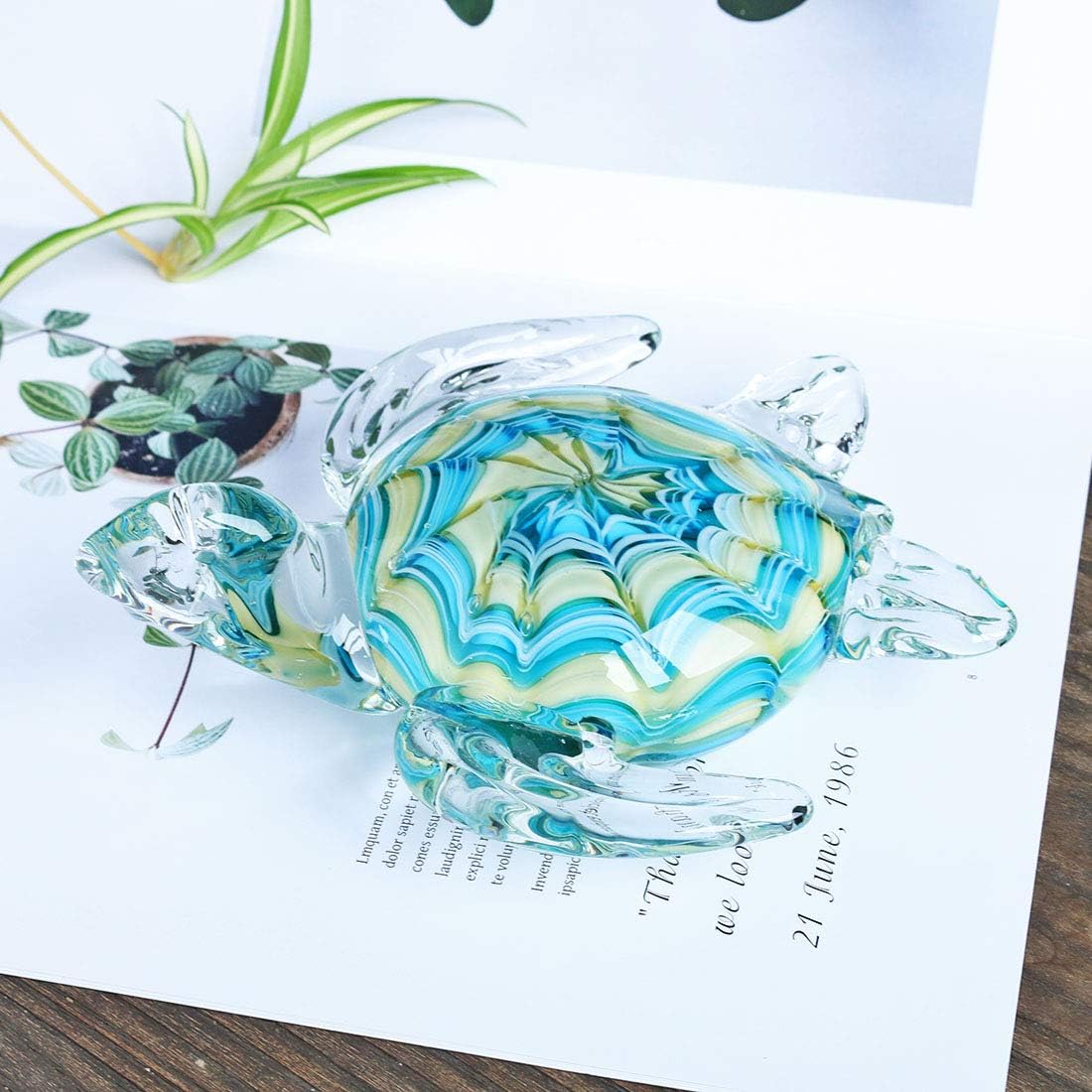 QFkris 6" Blown Glass Sea Turtle Figurine, Handmade Glass Sculpture, Home Decor, Birthdat Present