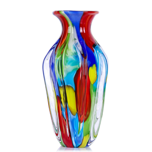 Hand Blown Large Colored Glass Flower Vases, 13.8 Inch Unique Multicolor Glass Vases, Modern Art Deco Glass Vases for Home Decor, Bathroom, Living Room, Fireplace, Dining Table, Bedroom, Shelves