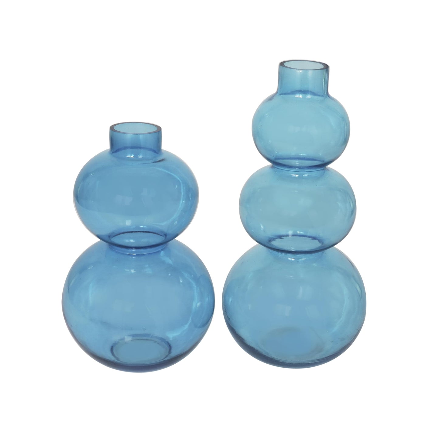 Deco 79 Glass Decorative Vase Bubble Centerpiece Vases with Various Sizes, Set of 2 Flower Vases for Home Decoration 14", 11" H, Blue