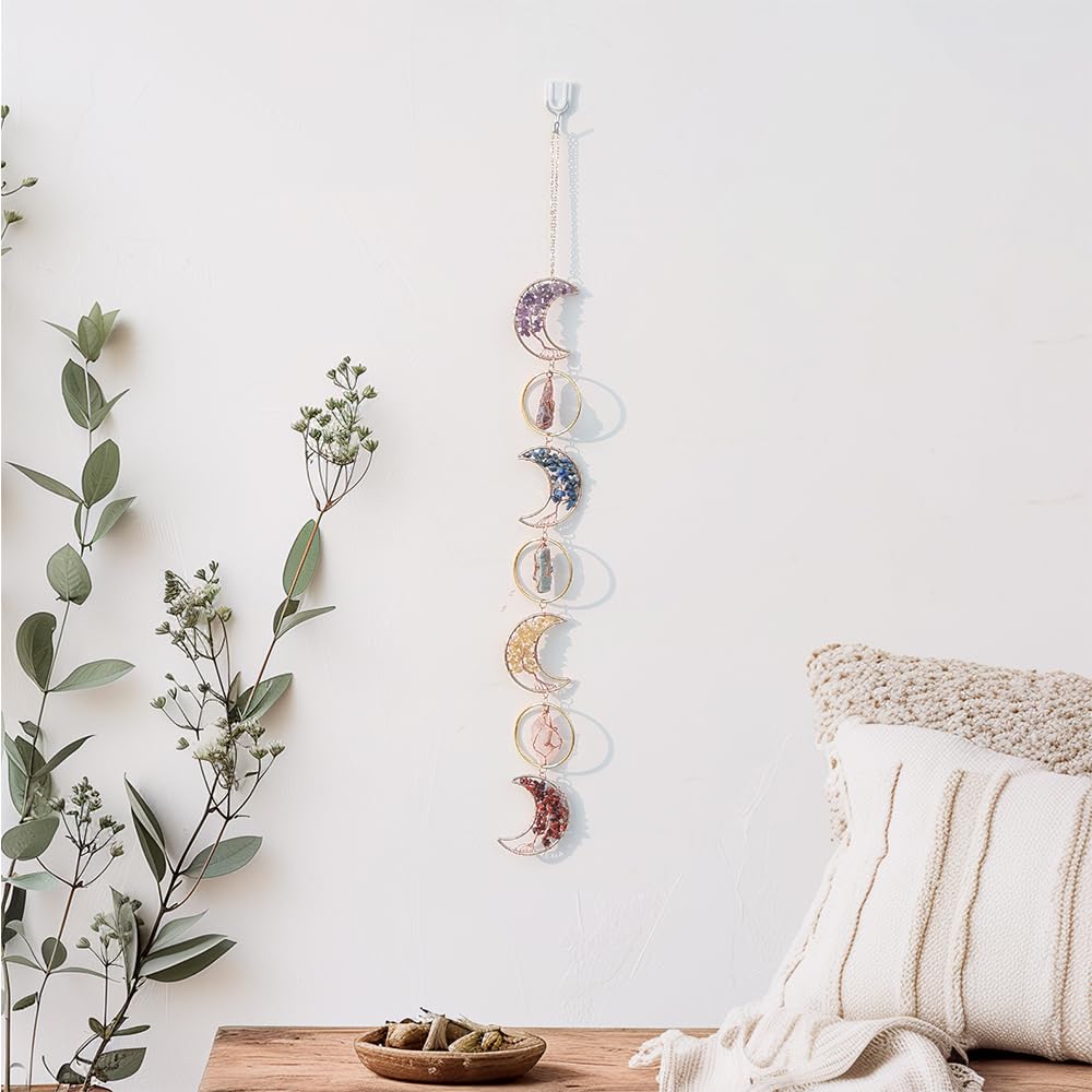 7 Chakra Crystal Dream Catcher, 7 Rings Moon Phase Wall Hanging, Handmade Natural Gemstone Tree of Life Window Decor Ornament, Boho Home Decor, Spiritual Gift for Women, Crystal Lovers