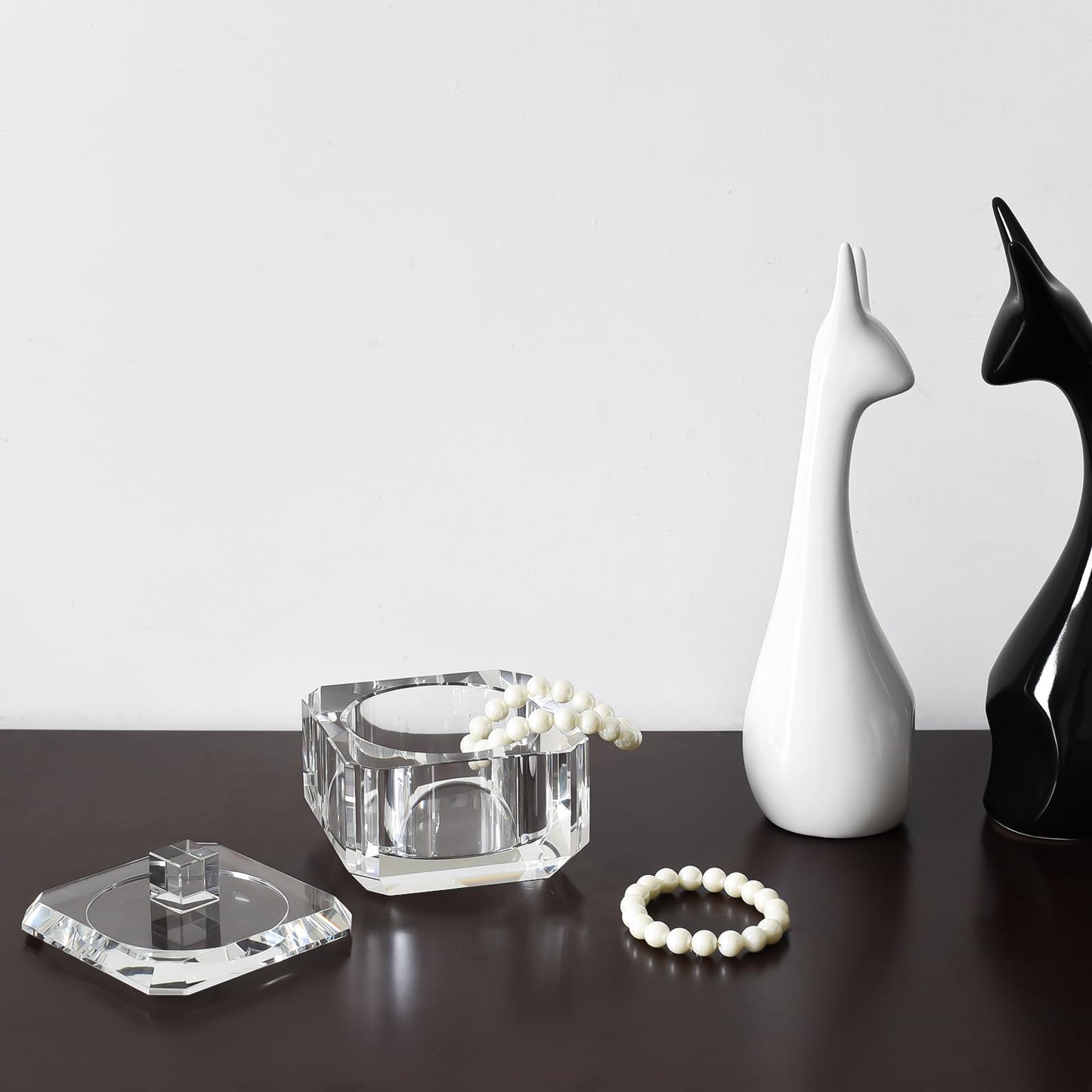 Marvala Crystal Candy Dish with Lid, Clear Candy Containers Desk Decor, Jewelry Box Candy Jar W 4" x H 3.5", Comes With Gift Box