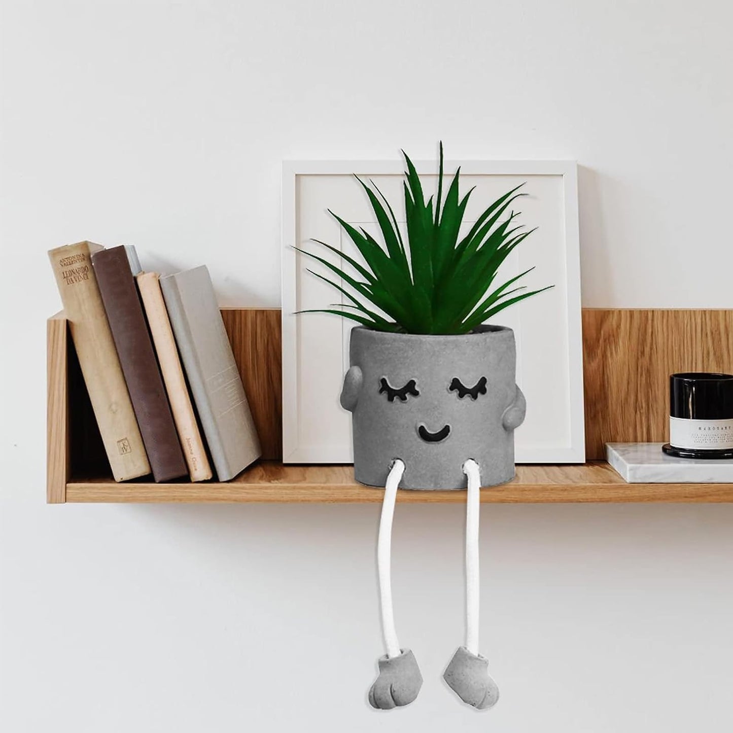 Zerzsy 4pcs Artificialplant Succulents in Cement Pots with Hanging Leg, Kitchen Shelves Decor, Bathroom Shelf Decoration, Shelf Decoration Accents, Office Wall Decor