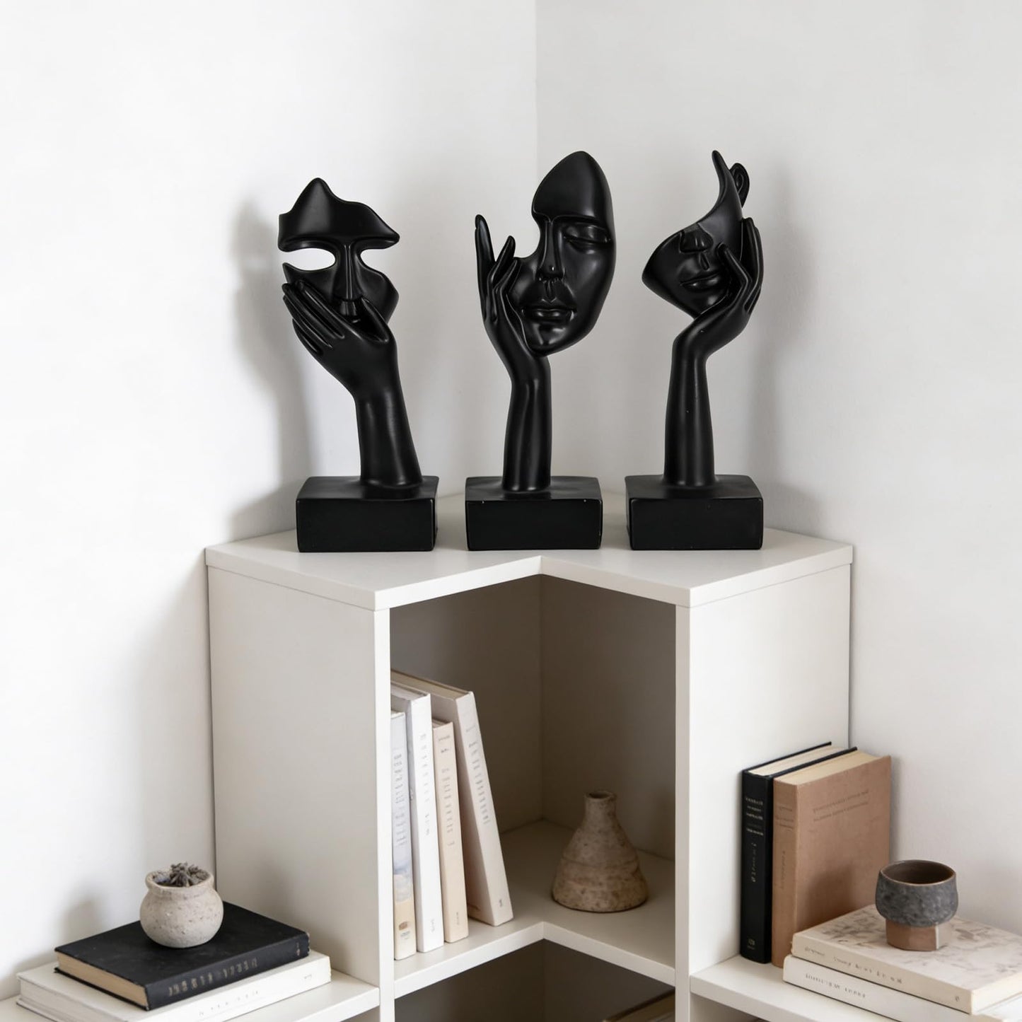 oliruim 3 Pcs Thinker Large Statue Set - Black Art Abstract Home Accent Figurines for Living Room, Bedroom, Shelves, Office Desktop, Coffee Table Decor, Gift for Women (3 Pcs Black, 9")