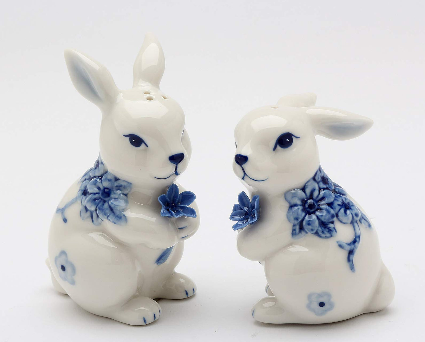 Fine Ceramic Dutch Blue and White Bunny Rabbit Salt & Pepper Shakers Set, 3-3/8" H