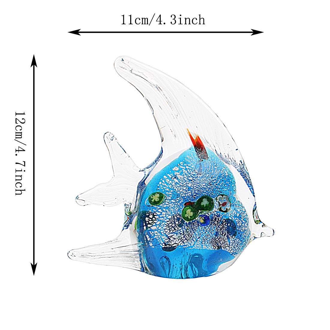 Quligeta Hophen Angel Fish Art Glass Blown Handmade Sea Animal Figurine Sculpture Home Decor Collectible Statue Paper Weight Gift Ornament (Small Blue)