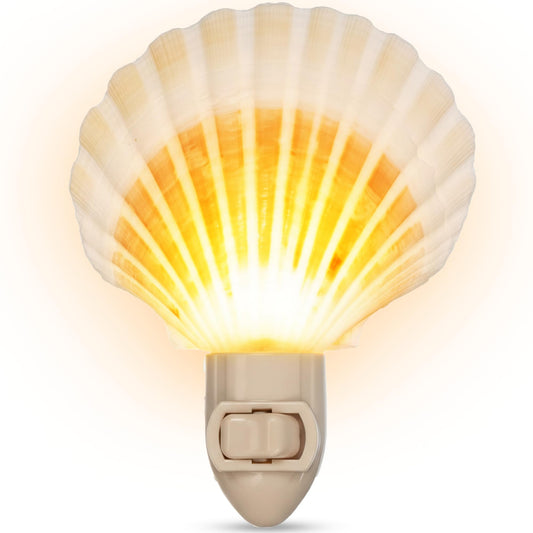 Nautical Crush Trading Seashell Night Light – Beach Night Light with Natural Clam Shell Light for Bathroom – Sea Shell Lamp – Seashell Lamp Plug Into Wall